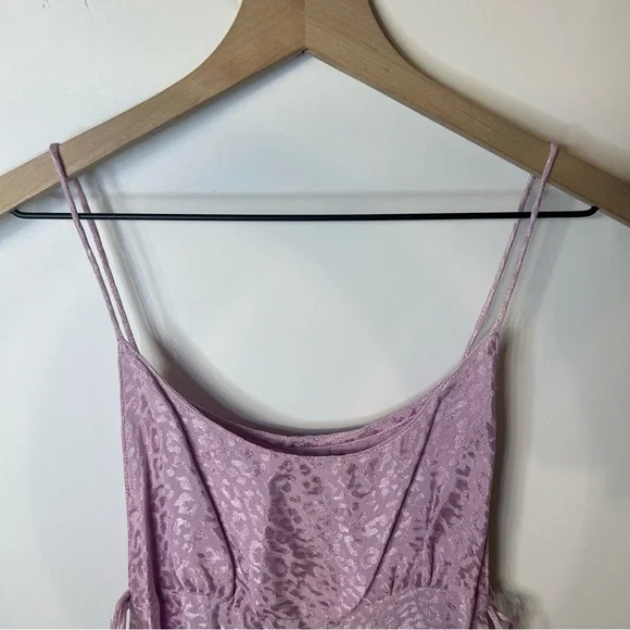 Motel Women’s Purple Leopard Darla Side-Tie Mini Slip Dress, Size XS - Picture 6 of 13